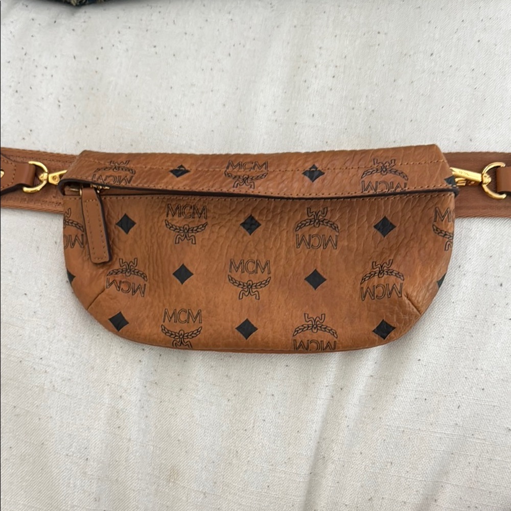 MCM Cognac Logo Crossbody Bag